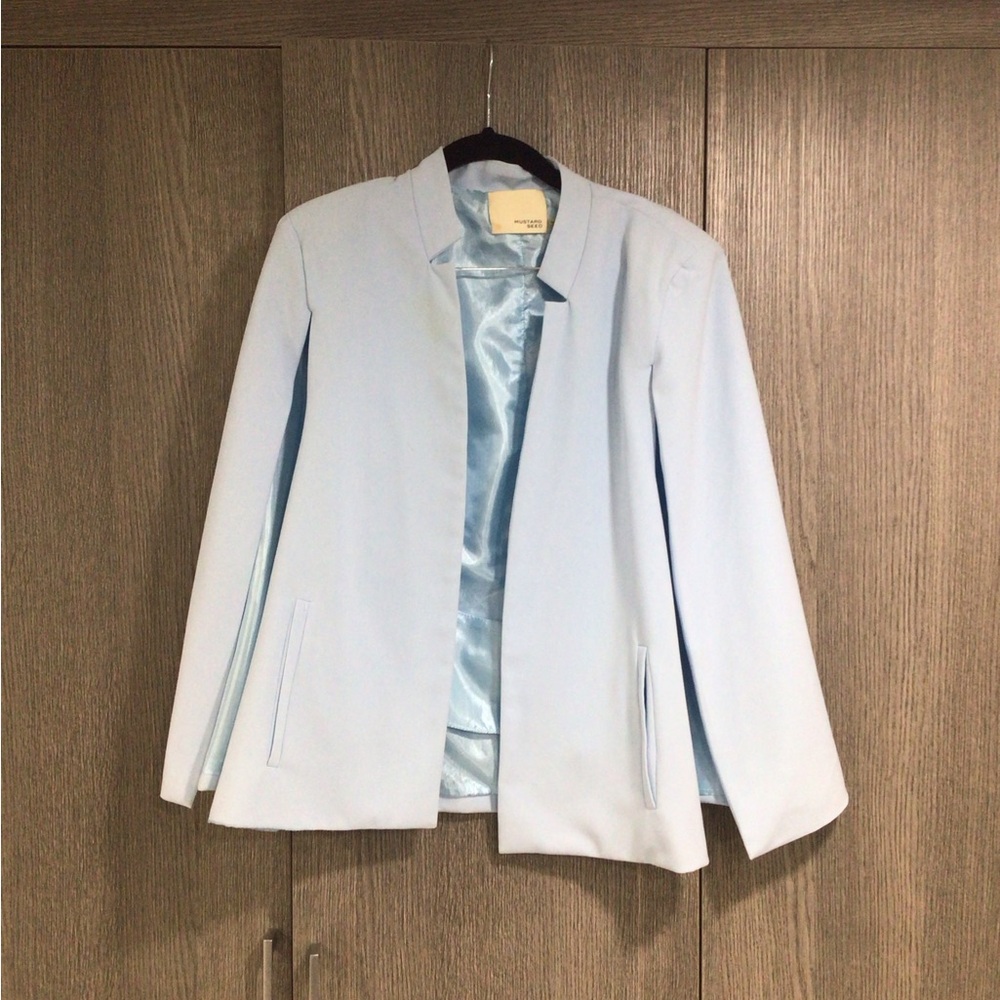 Mustard Seed Light Blue Collarless Cape Blazer